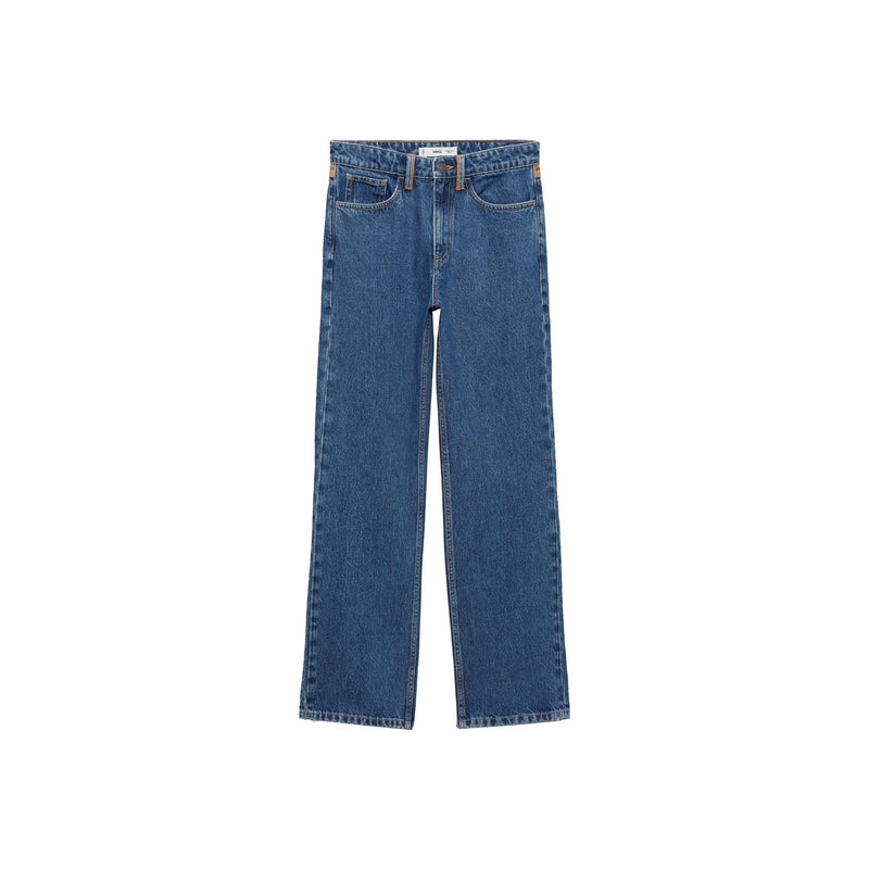 Jeans Rectos con Detalles en Contraste - Azul Oscuro