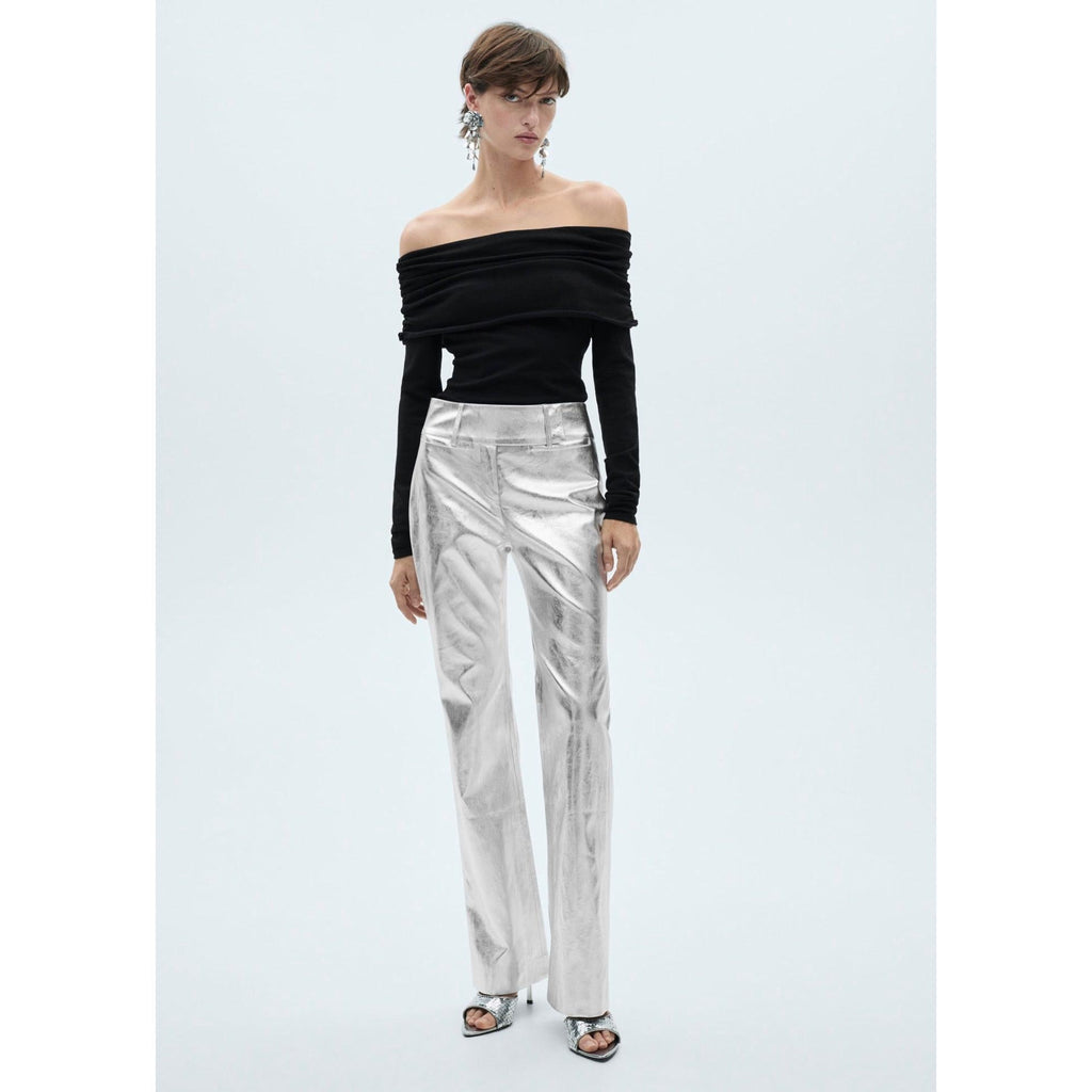 Metallic Straight-Leg Trousers - Silver
