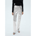 Metallic Straight-Leg Trousers - Silver