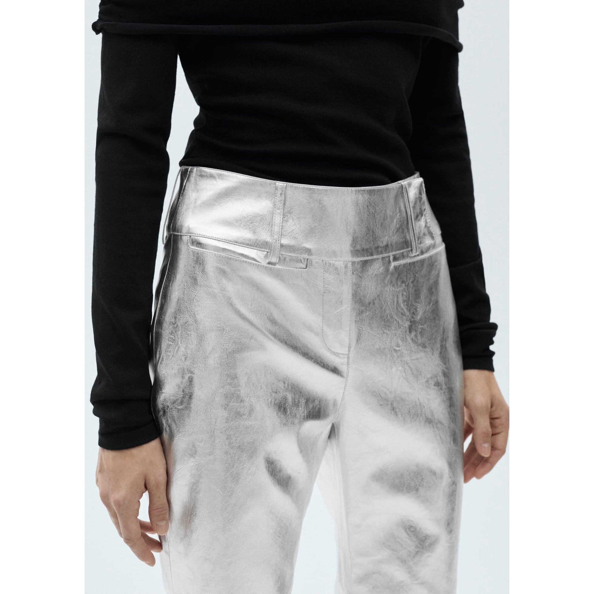 Metallic Straight-Leg Trousers - Silver