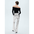 Metallic Straight-Leg Trousers - Silver