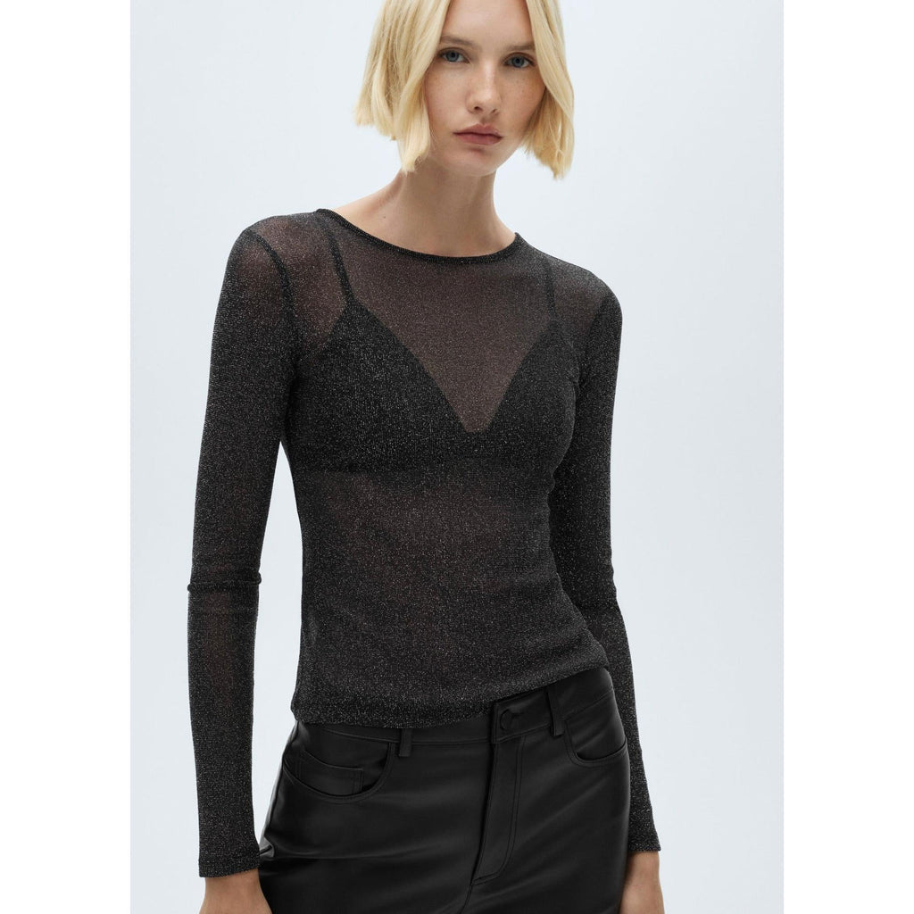 Semi-Transparent Lurex T-Shirt - Black