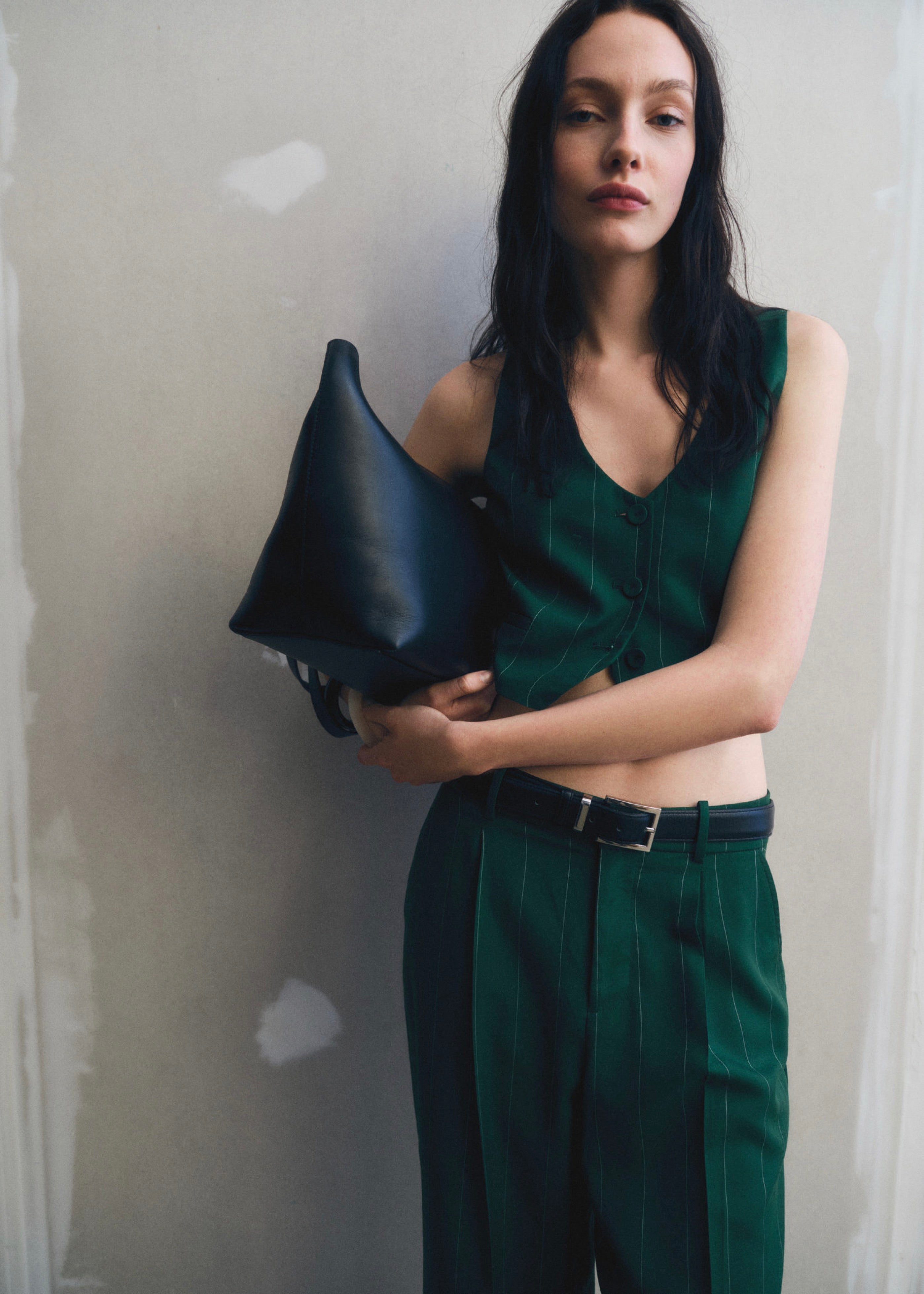 Gilet De Costume À Fines Rayures - Green