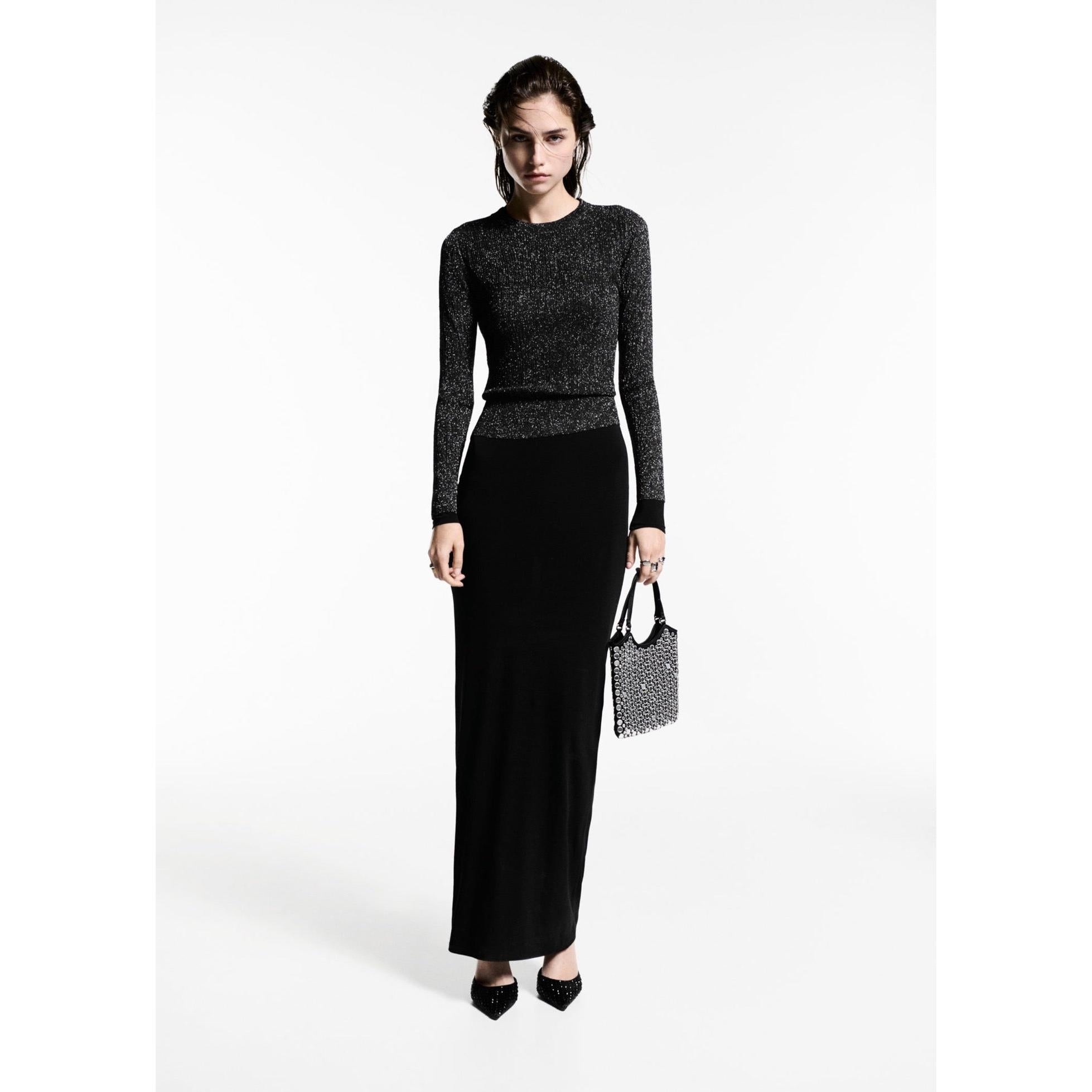 Lurex Round-Neck Jumper - Black
