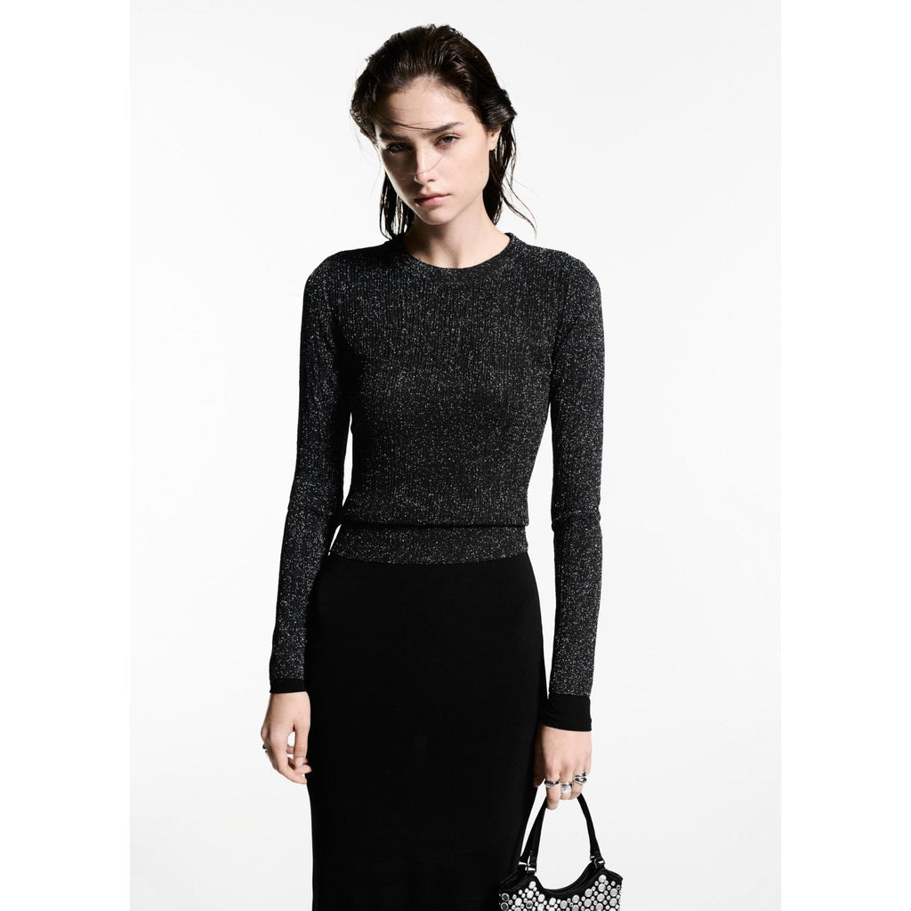 Lurex Round-Neck Jumper - Black