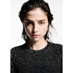 Lurex Round-Neck Jumper - Black