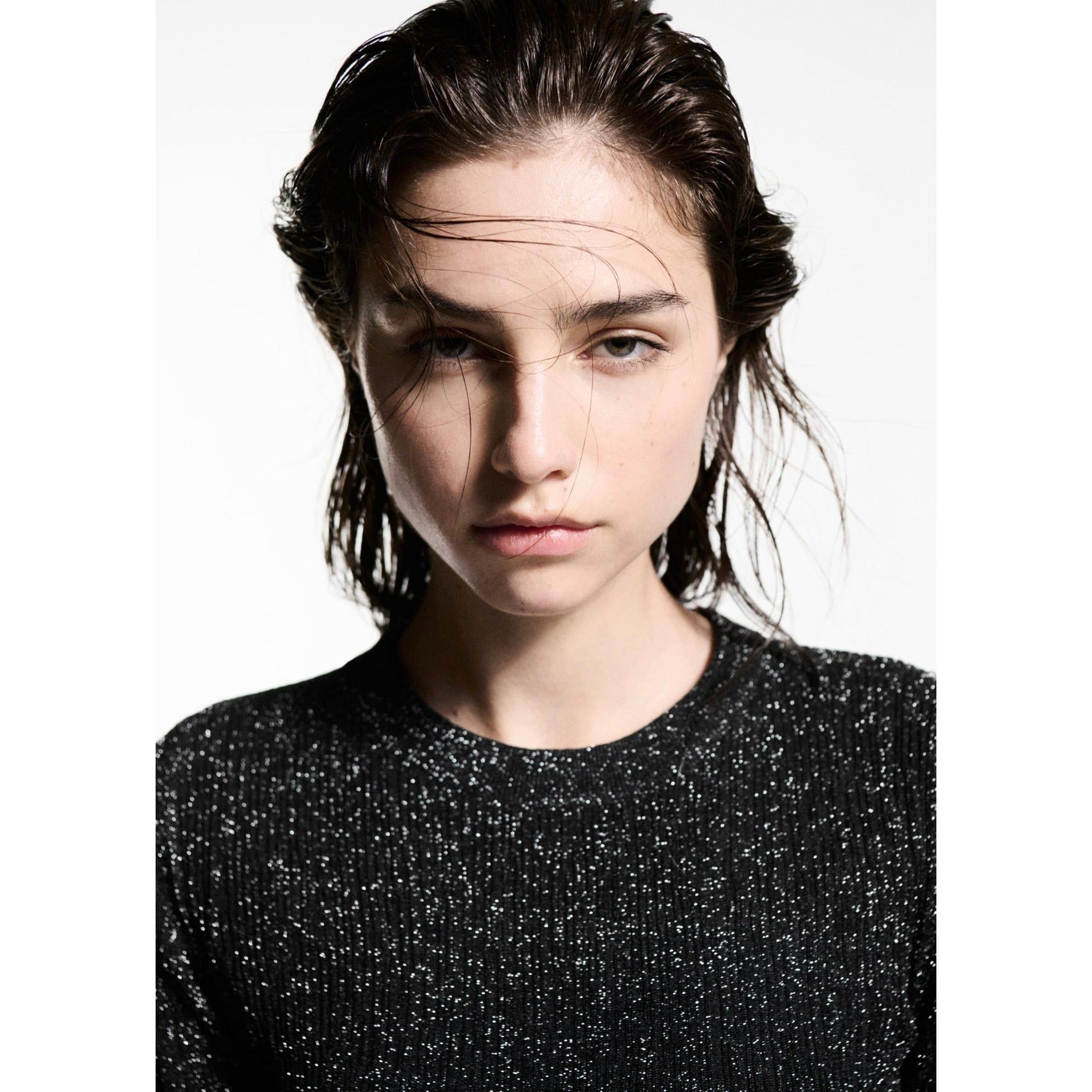 Lurex Round-Neck Jumper - Black
