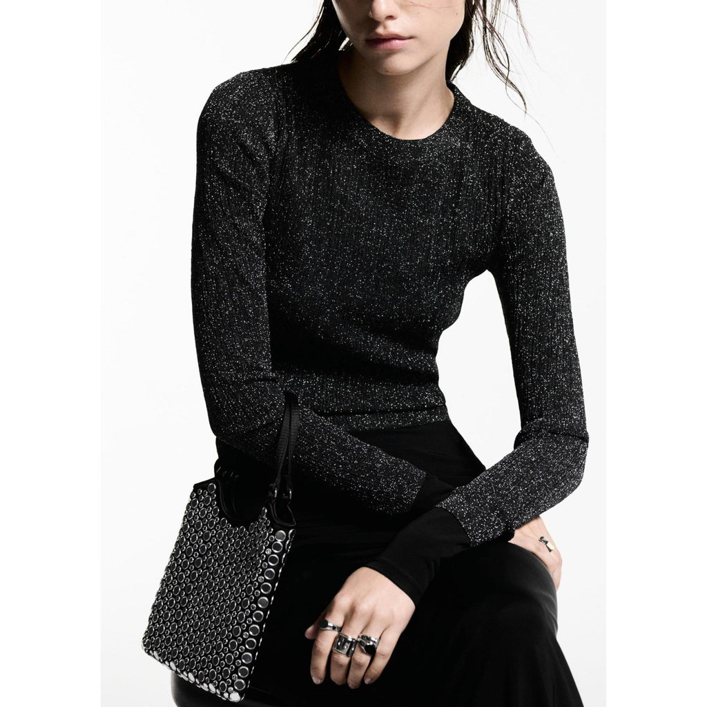 Lurex Round-Neck Jumper - Black