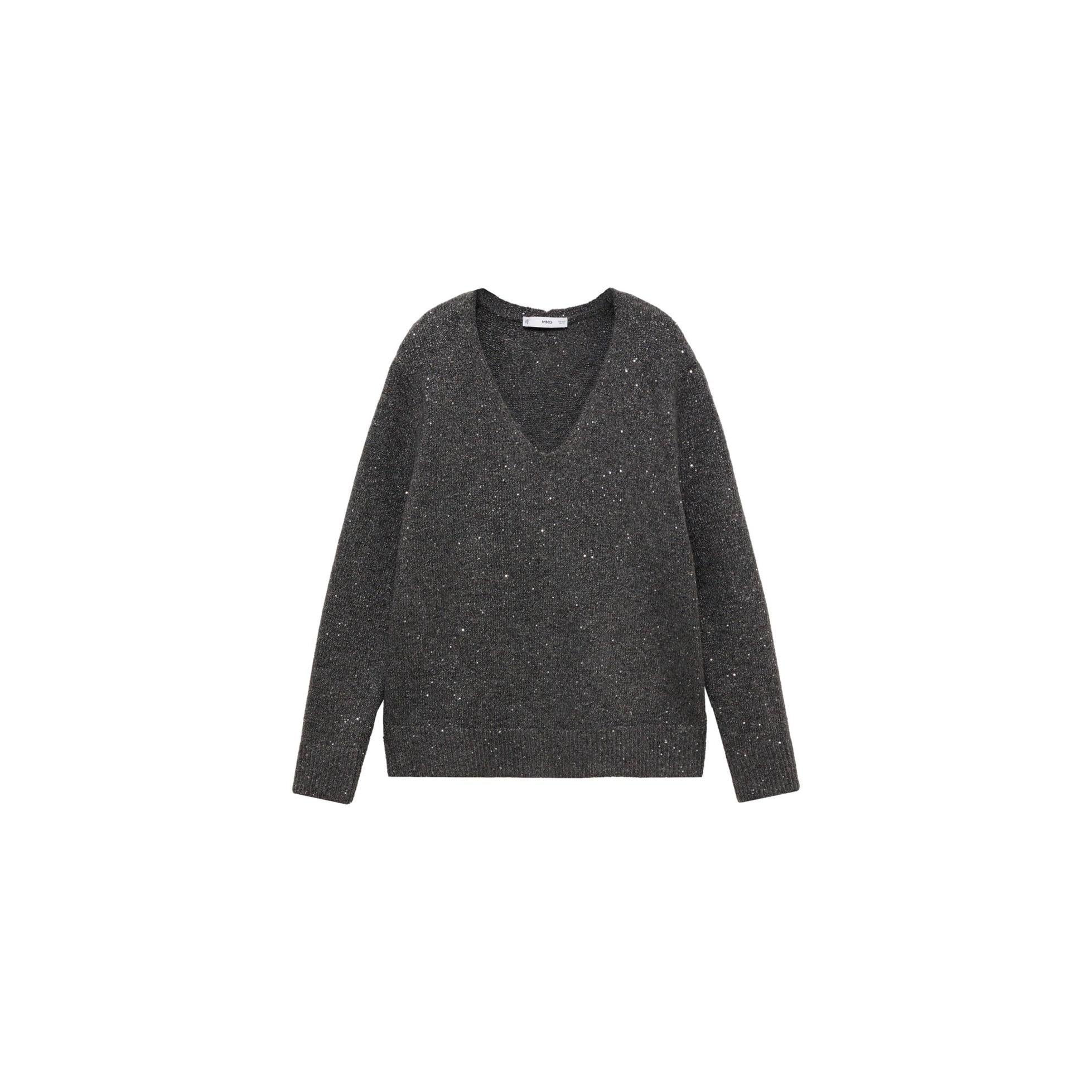 V-Neck Sequin Jumper - Charcoal
