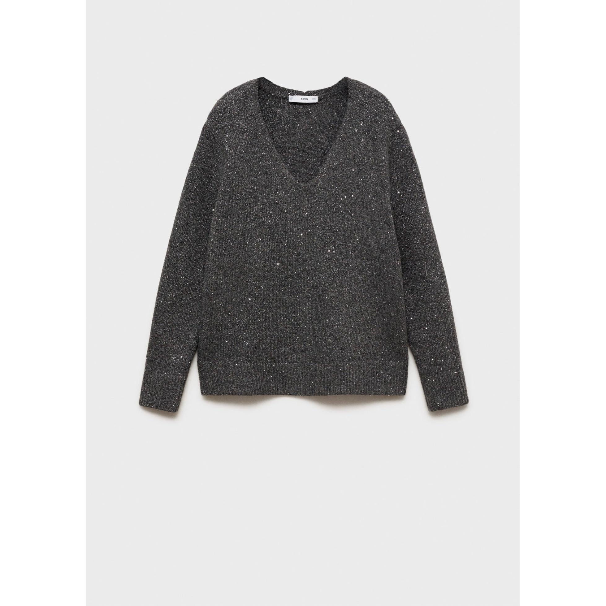 V-Neck Sequin Jumper - Charcoal