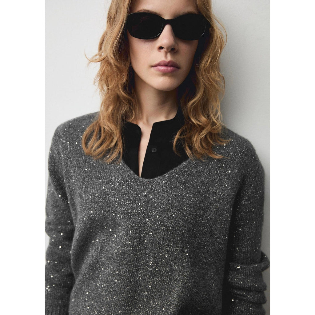 V-Neck Sequin Jumper - Charcoal