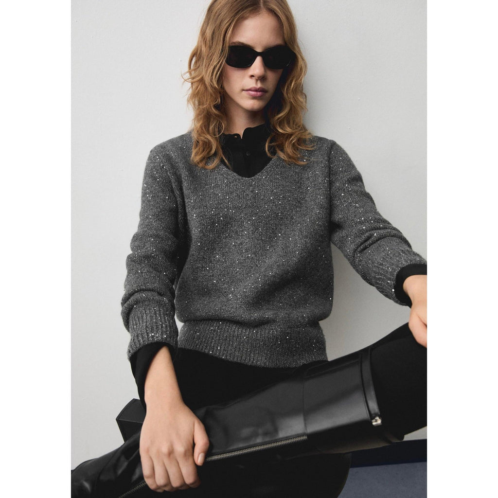 V-Neck Sequin Jumper - Charcoal