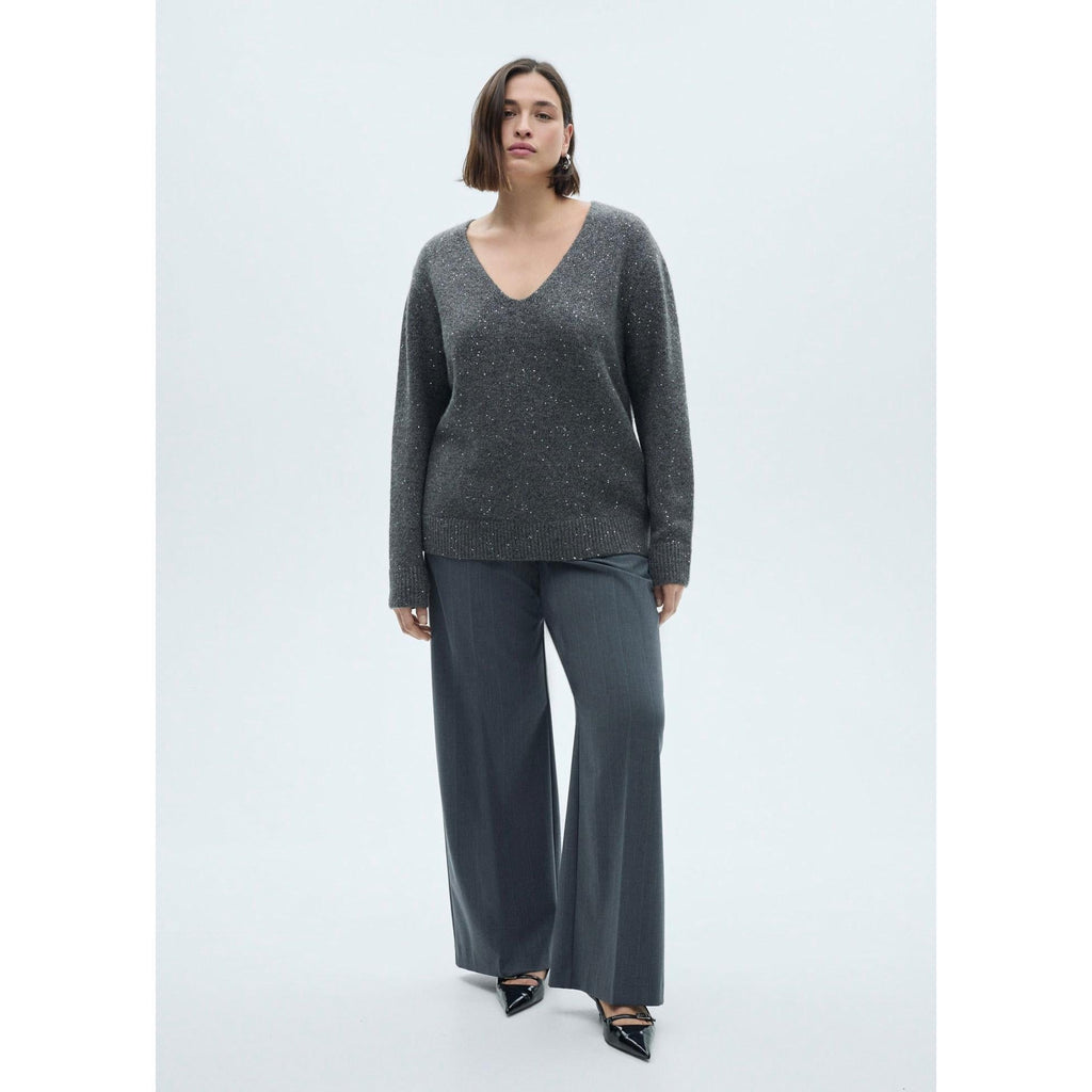 V-Neck Sequin Jumper - Charcoal