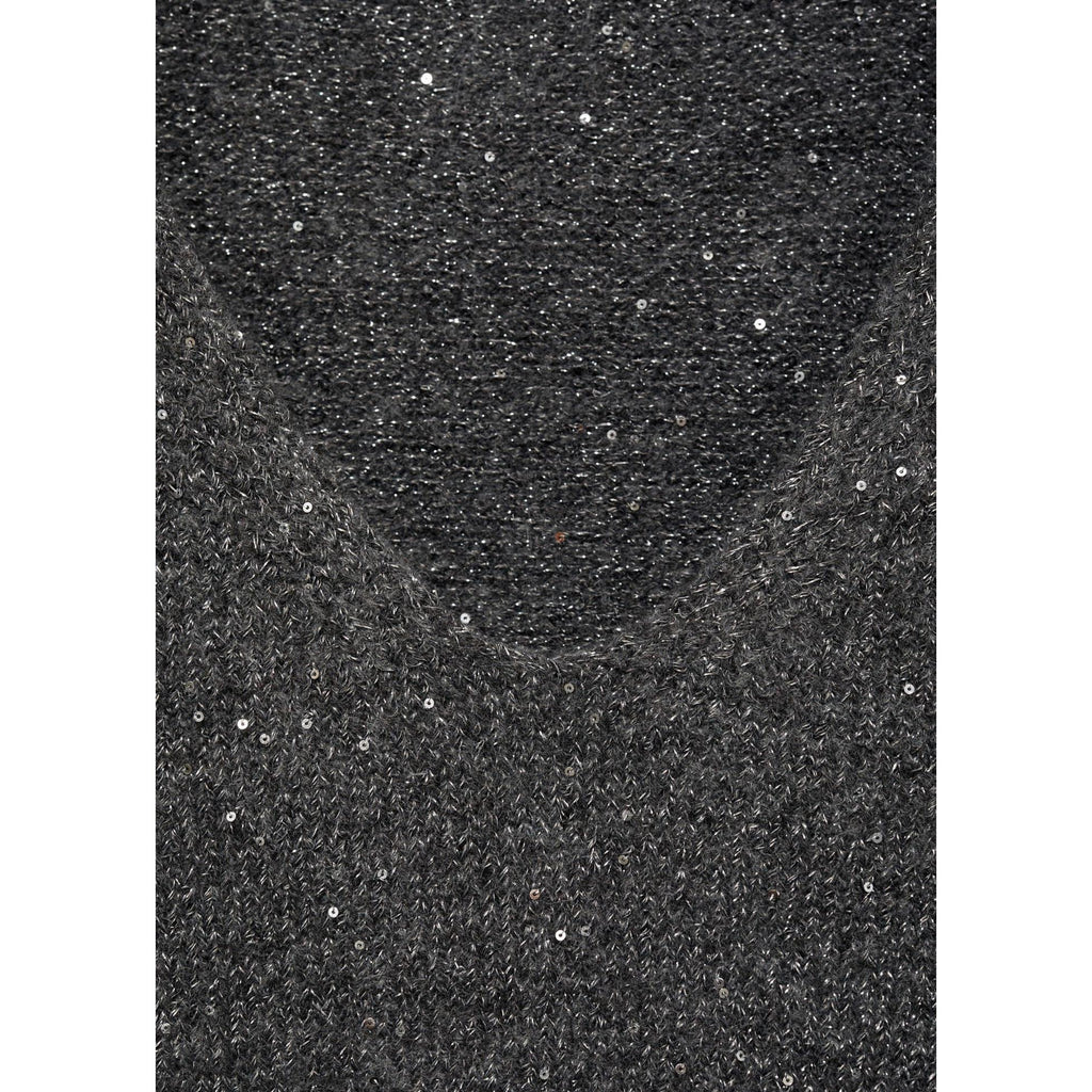 V-Neck Sequin Jumper - Charcoal