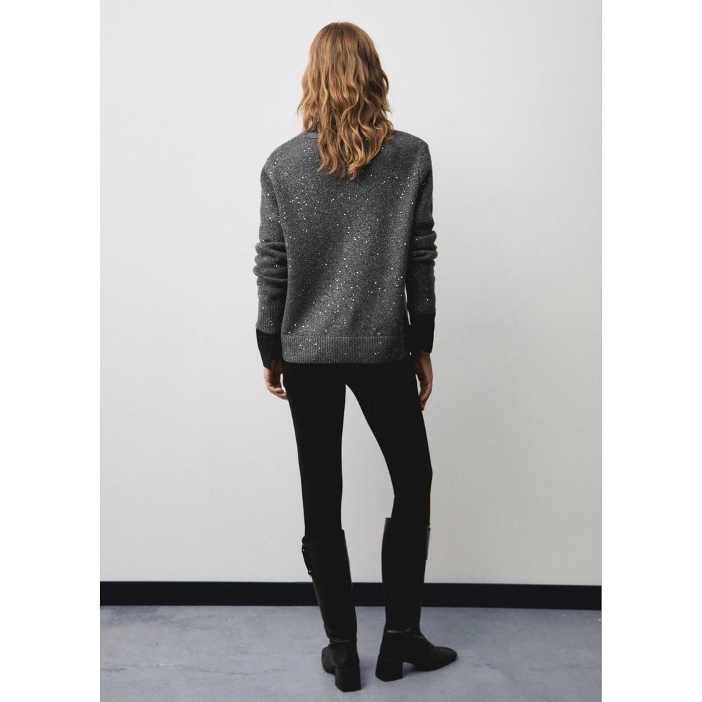 V-Neck Sequin Jumper - Charcoal
