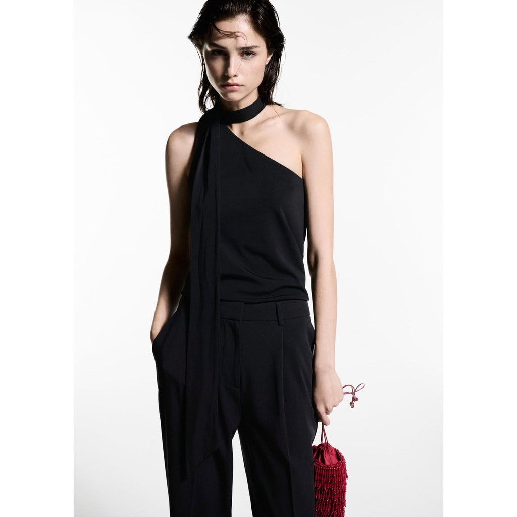 Asymmetric Crew Neck Top - Black