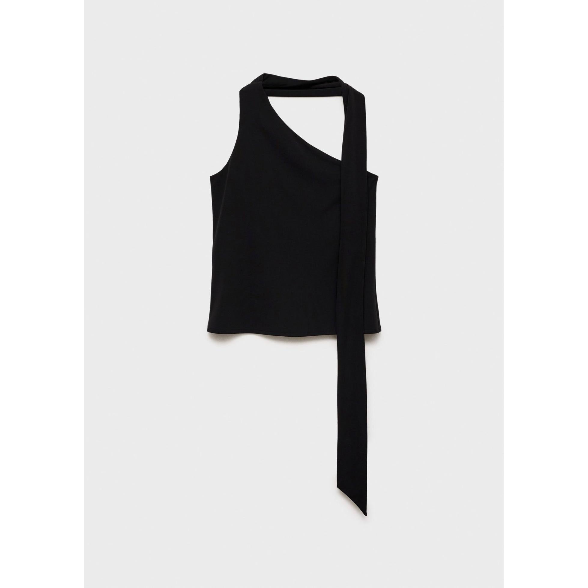 Asymmetric Crew Neck Top - Black