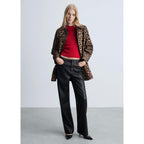 Regular-Waist Faux Leather Trousers - Black