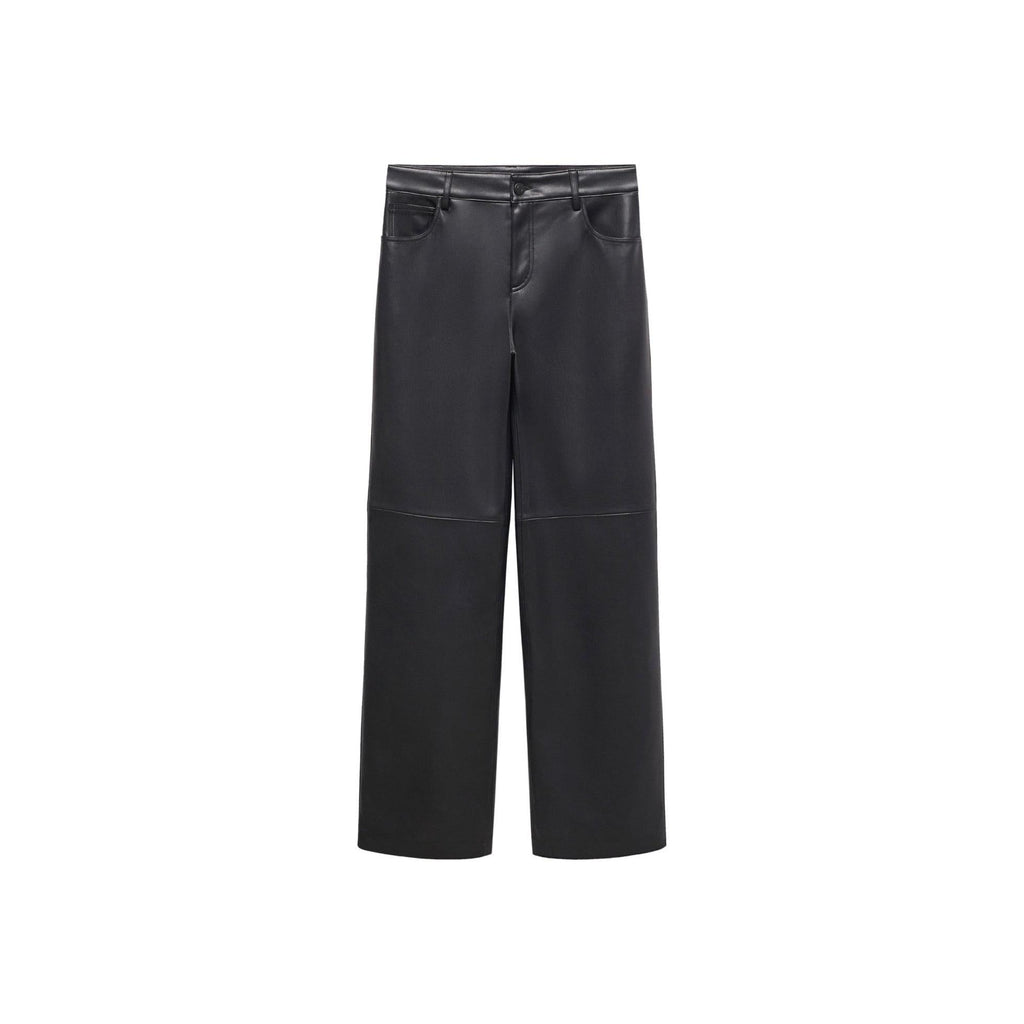 Regular-Waist Faux Leather Trousers - Black