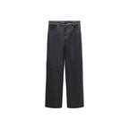 Regular-Waist Faux Leather Trousers - Black
