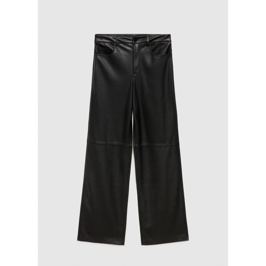 Regular-Waist Faux Leather Trousers - Black