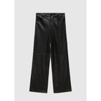 Regular-Waist Faux Leather Trousers - Black