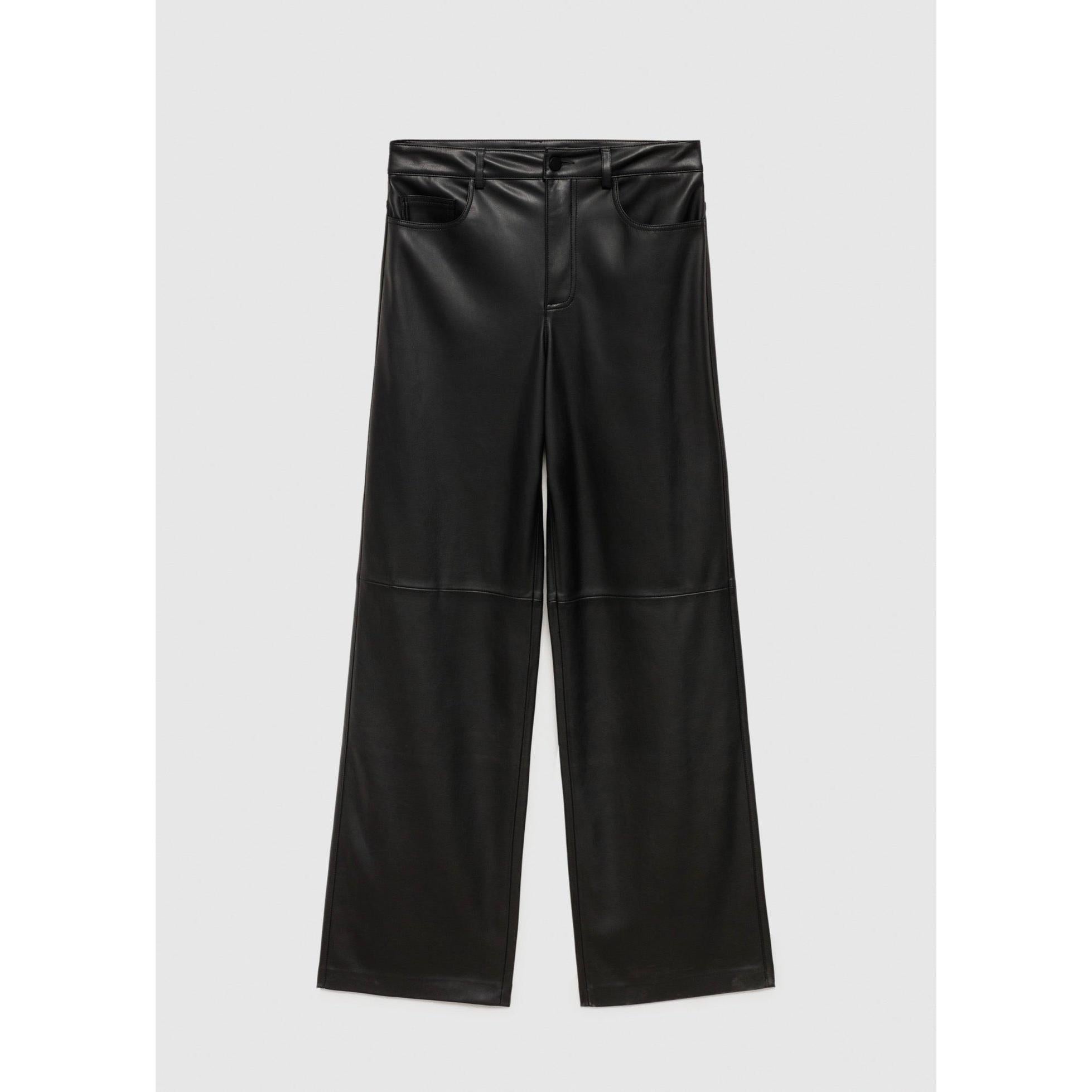 Regular-Waist Faux Leather Trousers - Black