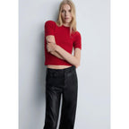Regular-Waist Faux Leather Trousers - Black