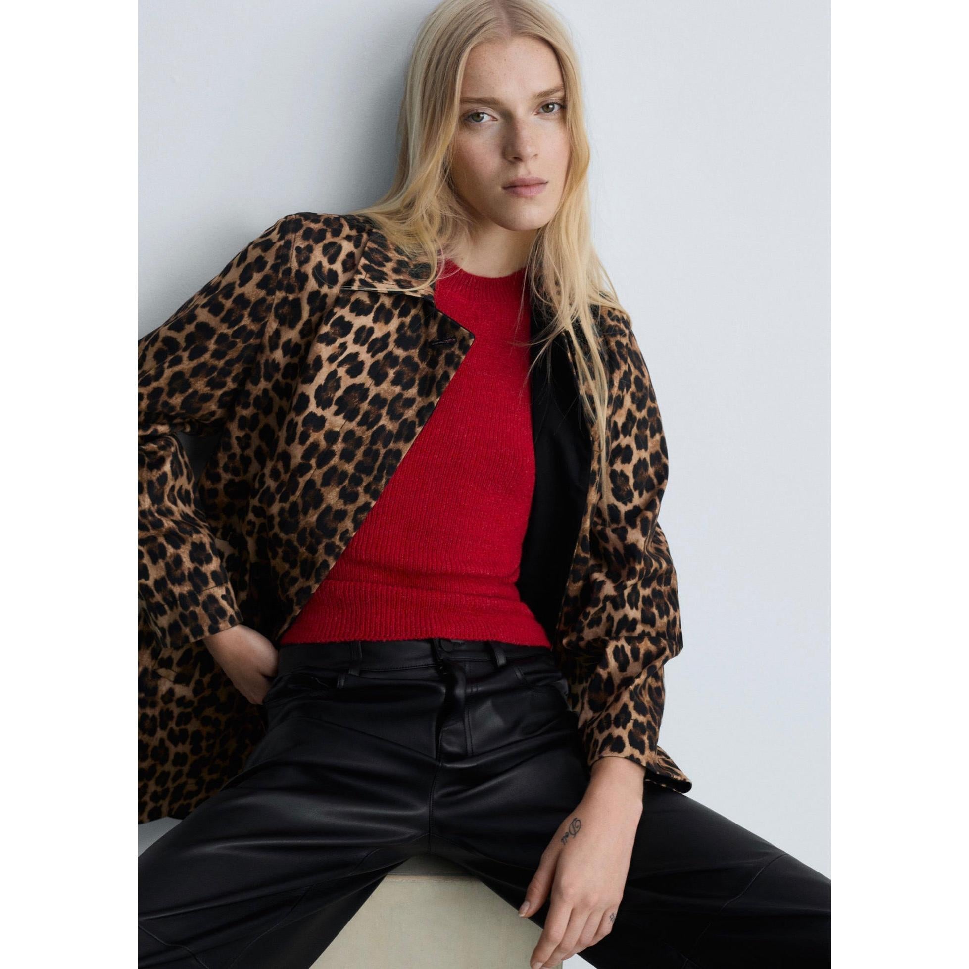 Regular-Waist Faux Leather Trousers - Black