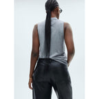 Regular-Waist Faux Leather Trousers - Black