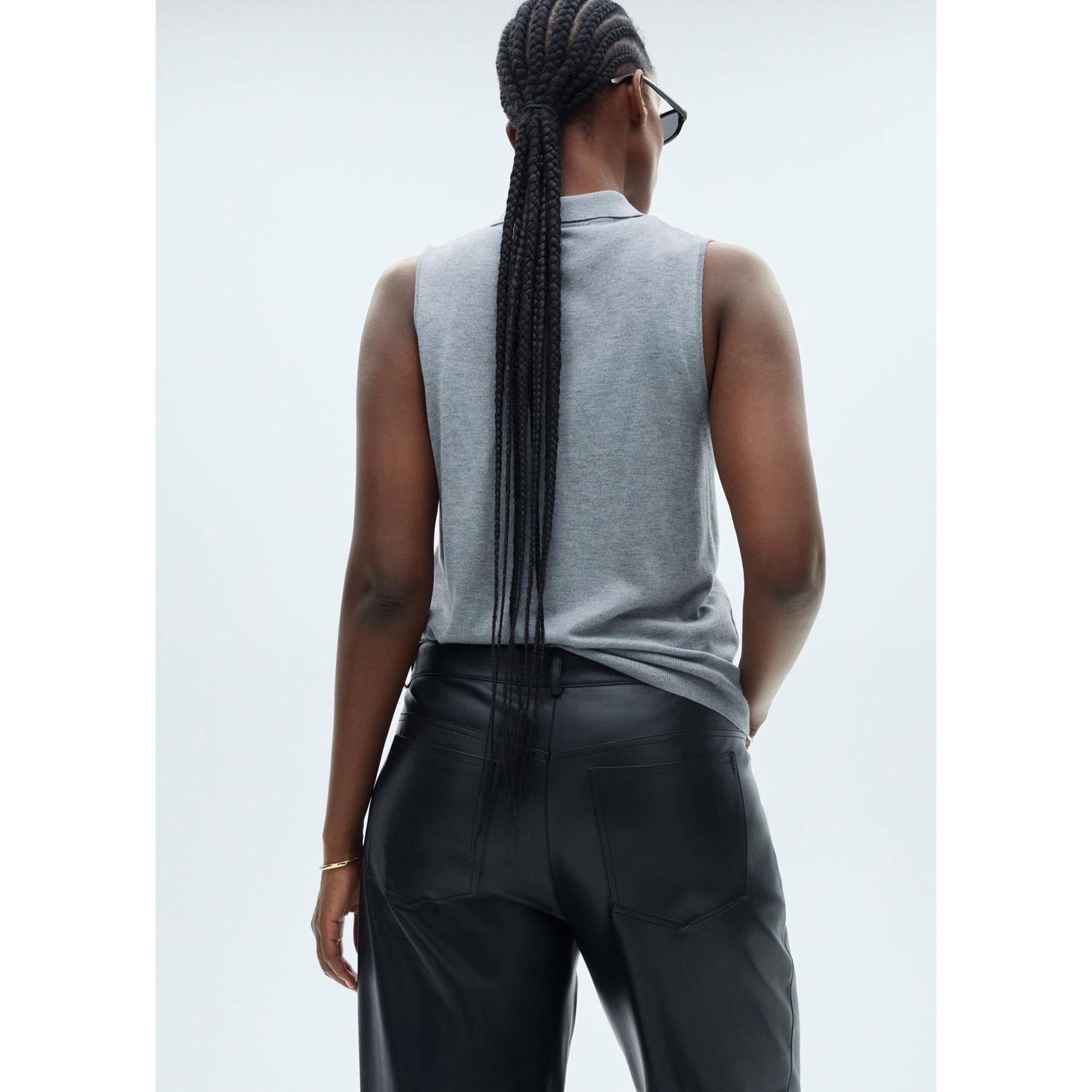Regular-Waist Faux Leather Trousers - Black