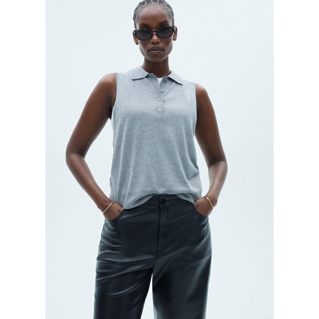 Regular-Waist Faux Leather Trousers - Black