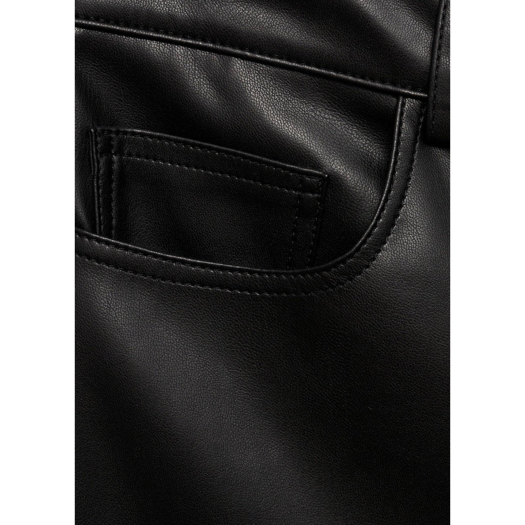 Regular-Waist Faux Leather Trousers - Black
