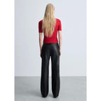 Regular-Waist Faux Leather Trousers - Black