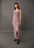 Brown Check Print Midi Dress