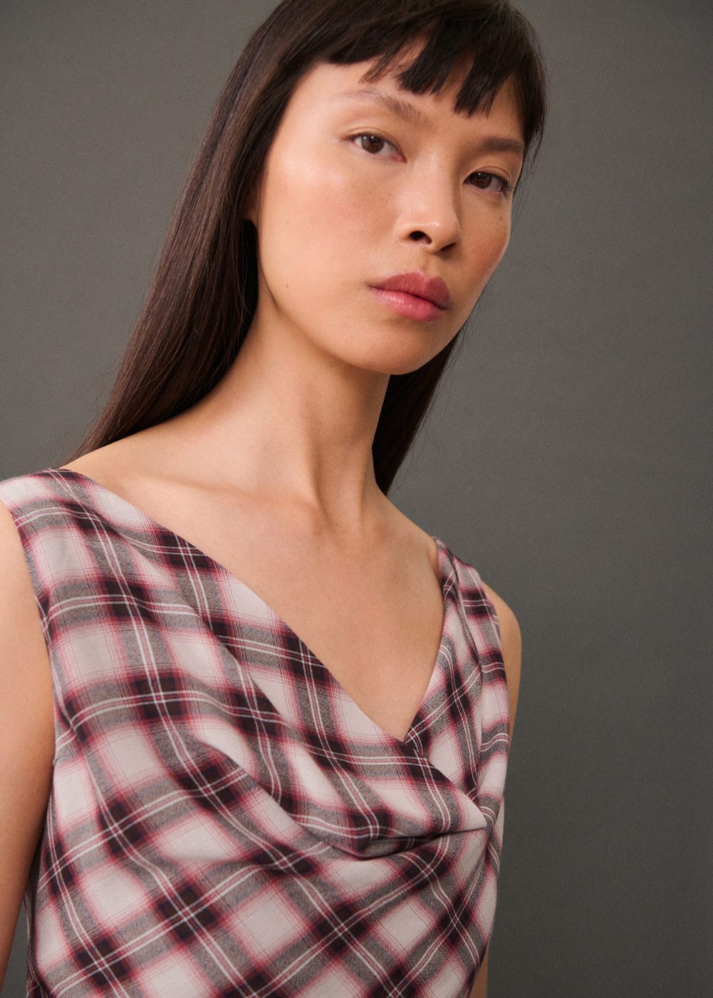 Brown Check Print Midi Dress