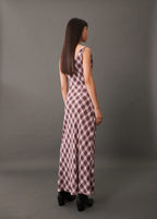Brown Check Print Midi Dress