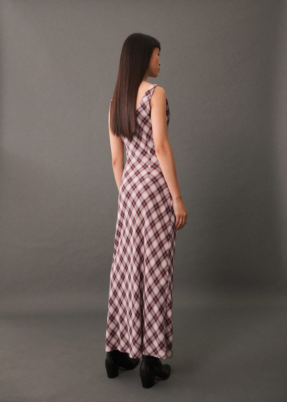 Brown Check Print Midi Dress