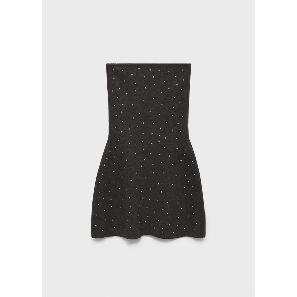 Knit Dress with Rhinestone Detail - Grey