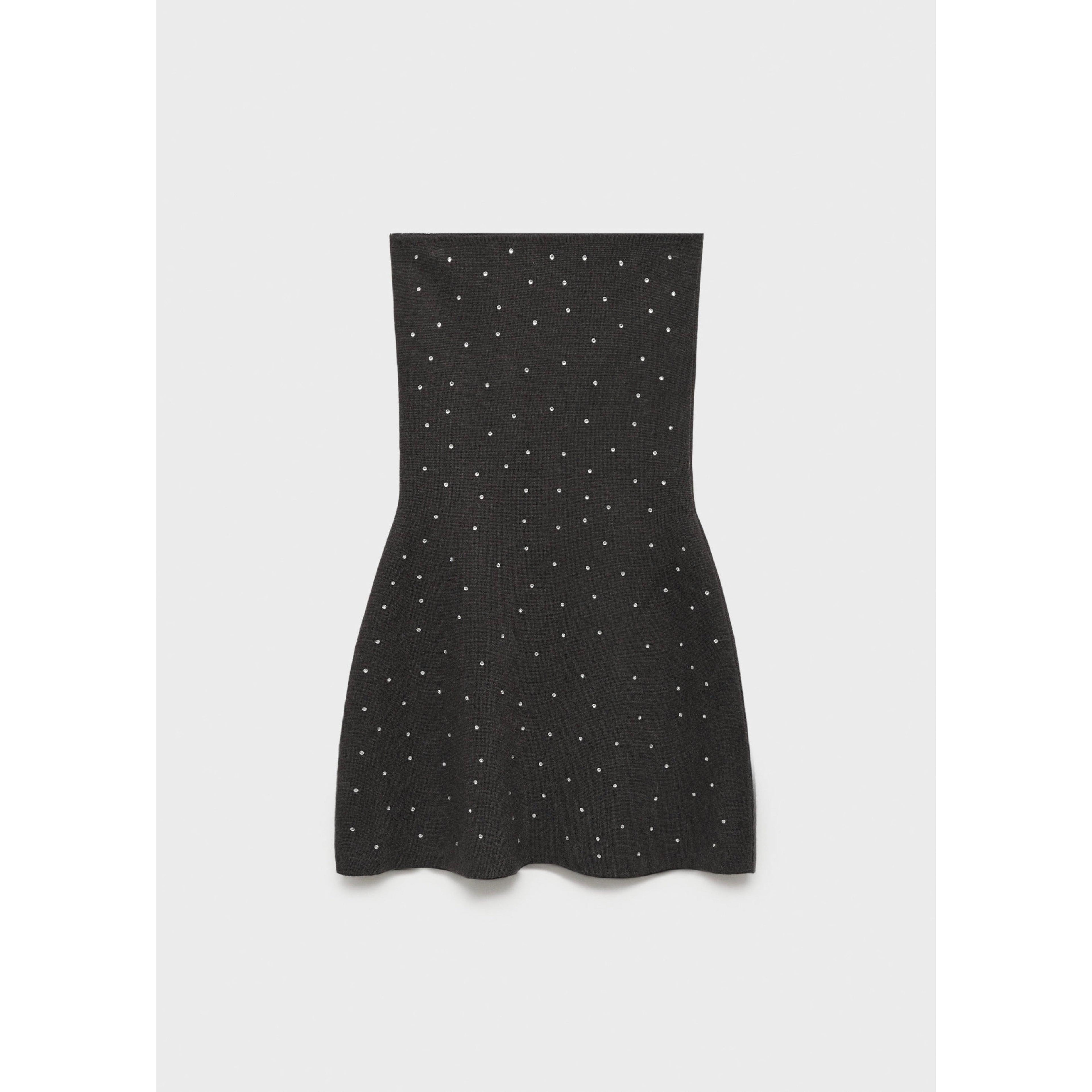 Knit Dress with Rhinestone Detail - Grey