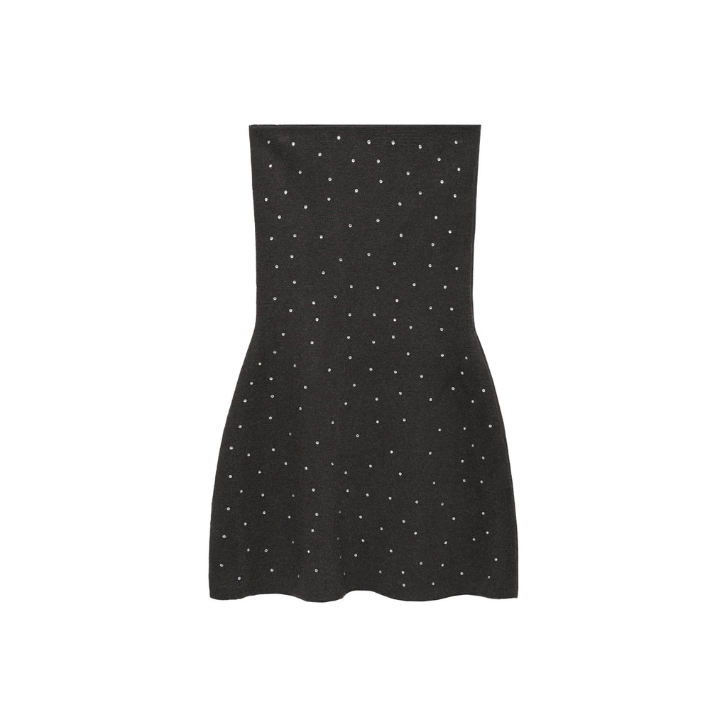 Knit Dress with Rhinestone Detail - Grey