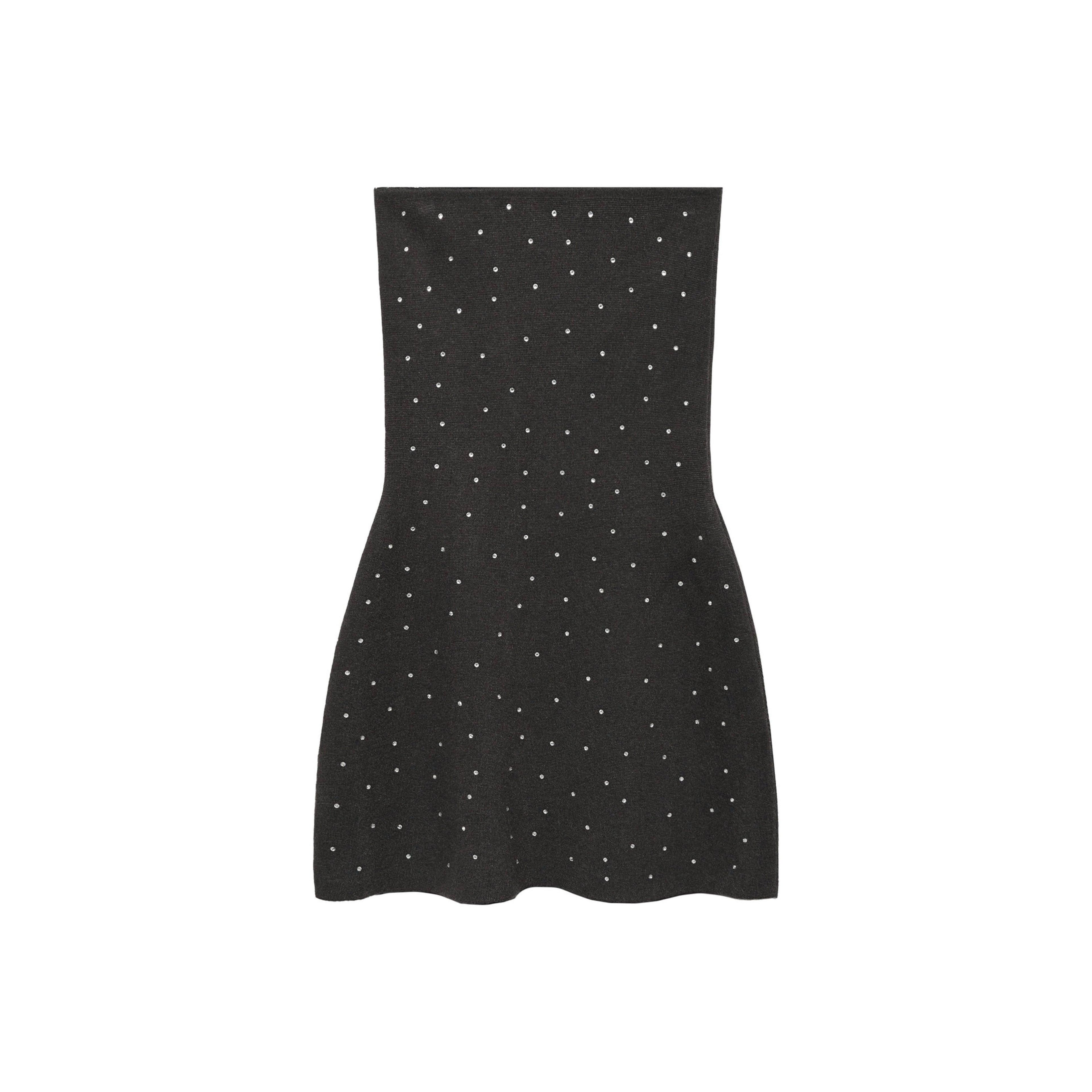 Knit Dress with Rhinestone Detail - Grey