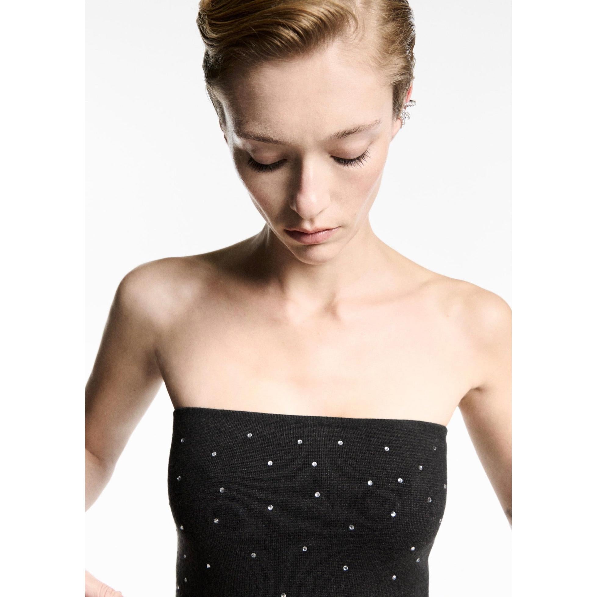 Knit Dress with Rhinestone Detail - Grey