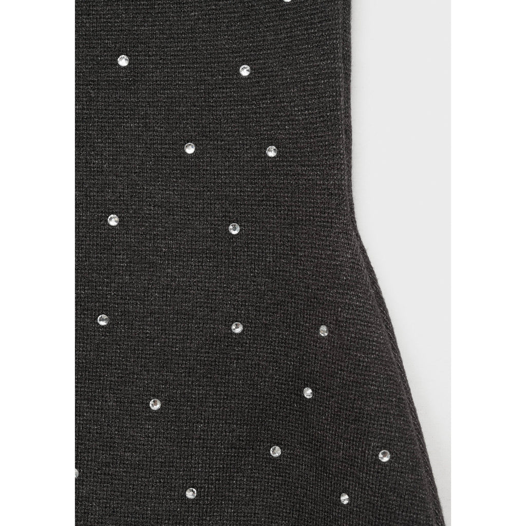 Knit Dress with Rhinestone Detail - Grey