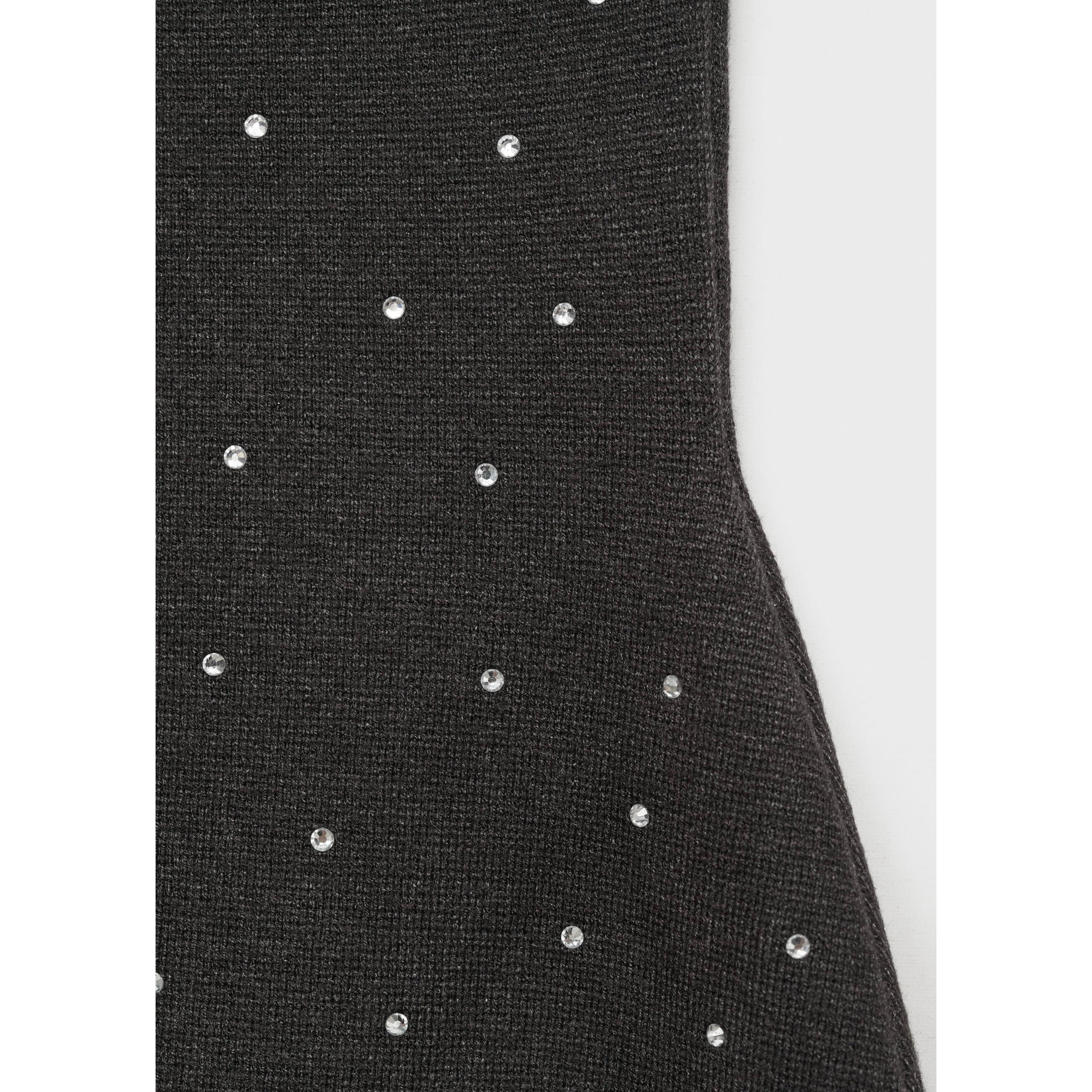Knit Dress with Rhinestone Detail - Grey