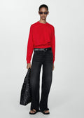 Round-Neck Cotton Sweatshirt - Red