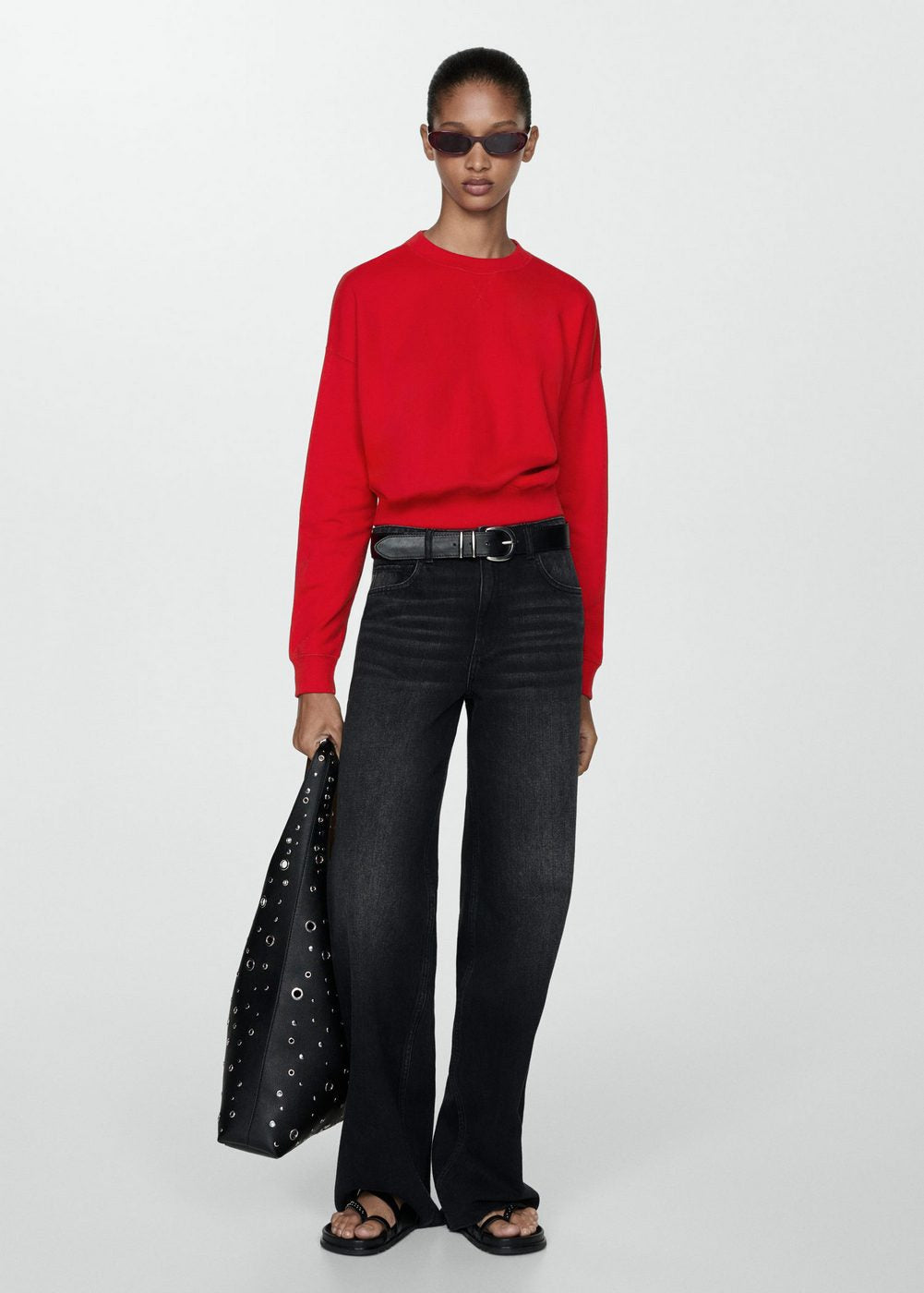 Round-Neck Cotton Sweatshirt - Red