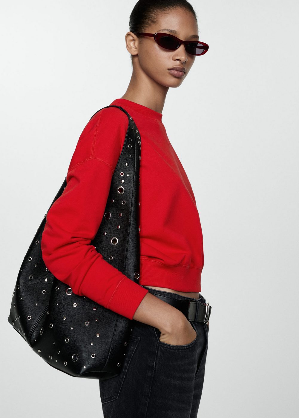 Round-Neck Cotton Sweatshirt - Red