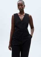Button-Down Suit Vest - Black