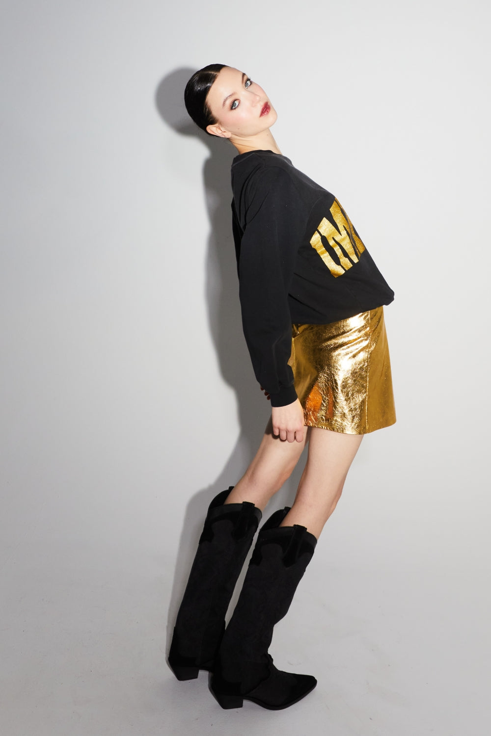 Mini Jupe StelEffet Cuir Métallisé Gold - Doré